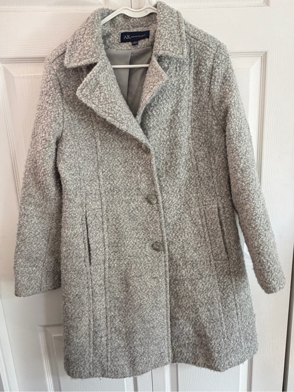 ANNE KLEIN Wool Blend Boucle Walker Coat Gray Size Large Classic Winter Overcoat